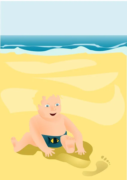 Little child playing on the beach — Stock Vector