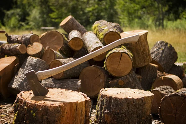 みじん切り木材と斧します。 — ストック写真