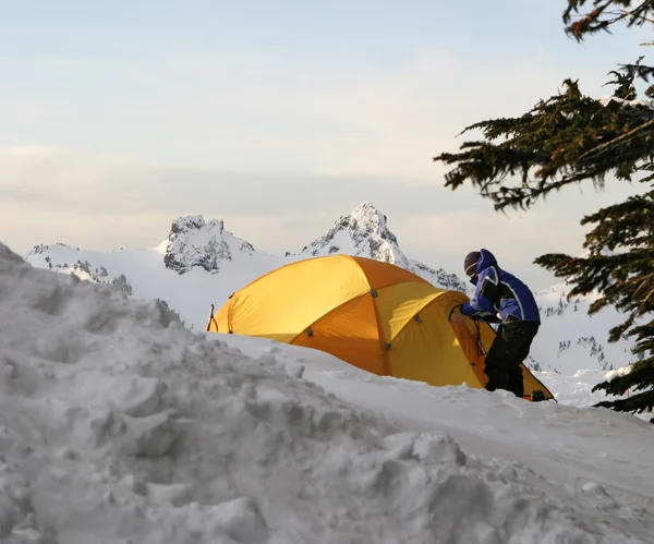 Boy And Tent On Mt. Rainier — Stock Photo, Image