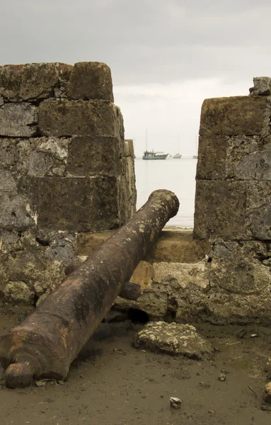 Rostiga kanonen och hamn — Stockfoto
