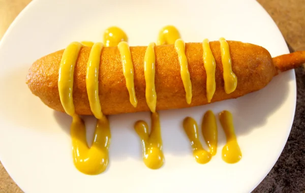 Corn Dog With Mustard — Stock Photo, Image