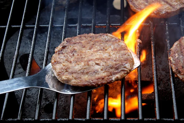 Sizzling Burgers On The Grill — Stok fotoğraf