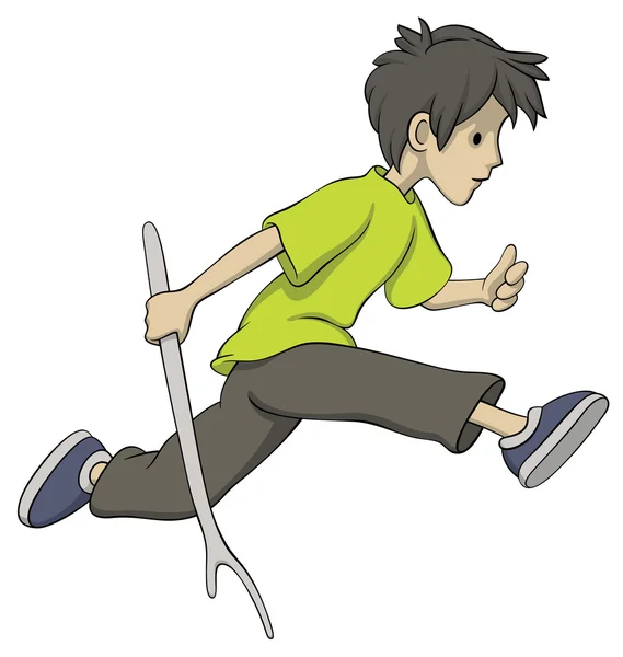 Běžící chlapec s holí — Stockový vektor