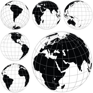 Black and white vector earth globes