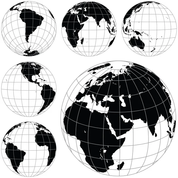 Black and white vector earth globes — Stock Vector