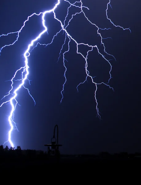Lightning Strike at Night Stock Photo