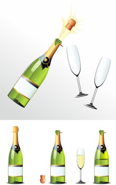 Champagne Bottle cork and glasses clipart