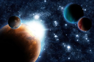 derin uzay - yıldız tekrar nebula içinde güneş patlaması ile soyut gezegen