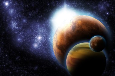 derin uzay - yıldız tekrar nebula içinde güneş patlaması ile soyut gezegen