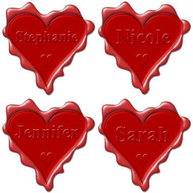 Valentine love hearts with names: Stephanie, Nicole, Jennifer, S clipart