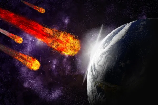 Planetoïde en Aarde planeet op starfield abstracte achtergrond. illu — Stockfoto