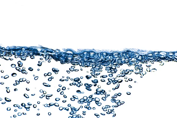 Isoliertes blaues Wasser, das mit Blasen und Wassertropfen spritzt - abs — Stockfoto