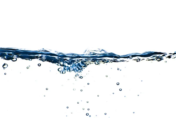 Ізольовані блакитні бризки води з бульбашками і краплями води - відсутні — стокове фото