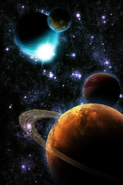 Planeta abstractă cu erupție solară în spațiu adânc nebuloasa stelară din nou — Fotografie, imagine de stoc