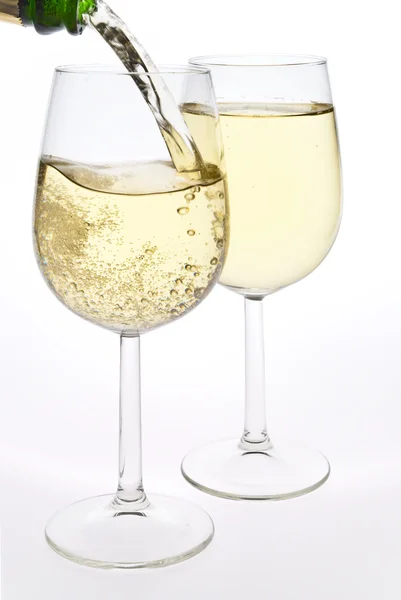 Merry Christmas and happy New year. Pair of champagne flutes mak — Stock Photo, Image