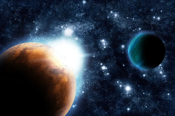 Streszczenie planety z pochodni słońce w przestrzeń kosmiczną - gwiazda Mgławica ponownie — Zdjęcie stockowe