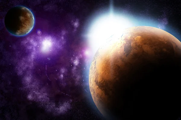 Абстрактная планета с солнечной вспышкой в дальнем космосе - снова звездная туманность — стоковое фото