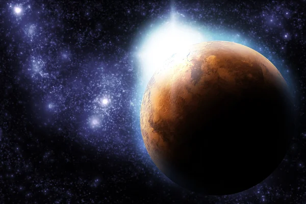 딥 스페이스-스타 성운 다시 태양 플레어와 추상 행성 — 스톡 사진