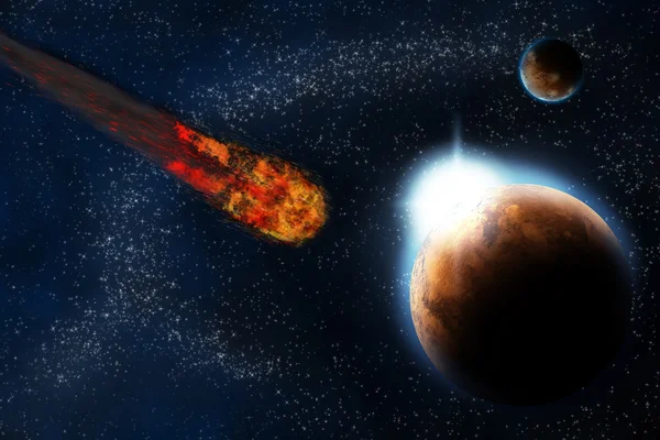 Derin uzay - yıldız tekrar nebula içinde güneş patlaması ile soyut gezegen — Stok fotoğraf