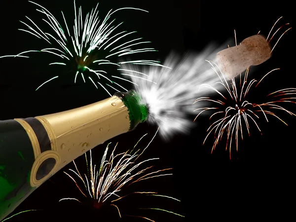 Obchody z szampanem na fajne strony - szczęśliwego nowego roku - blac — Zdjęcie stockowe