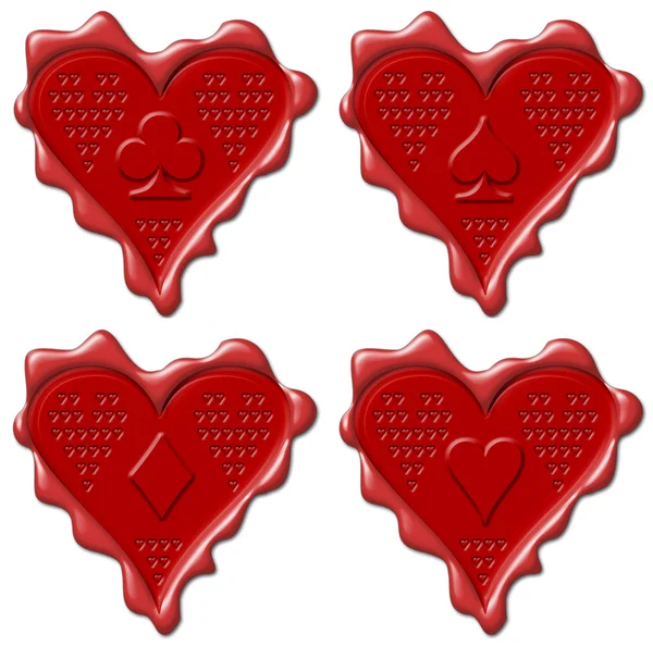 Сердце - коллекция красных восковых печатей — стоковое фото