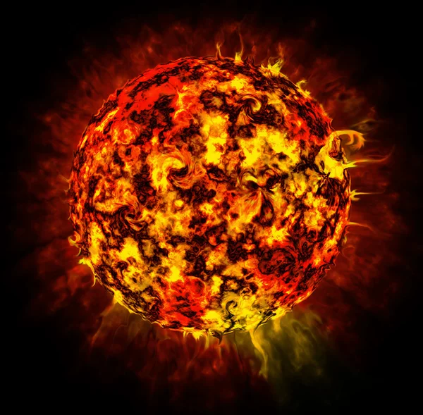 Soleil abstrait sur fond noir, boule plasma — Photo