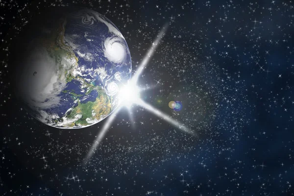 Planète terre avec fusée éclairante dans l'espace — Photo