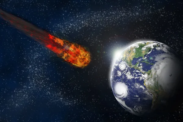Bir asteroid ile earth çarpışması. — Stok fotoğraf