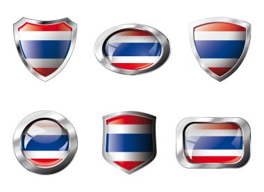 Tayland parlak düğmeler ve metal çerçeve ile bayrak kalkanları ayarla