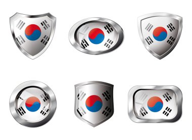 Güney Kore parlak düğmeler ve metal fra bayrakla kalkanları ayarla