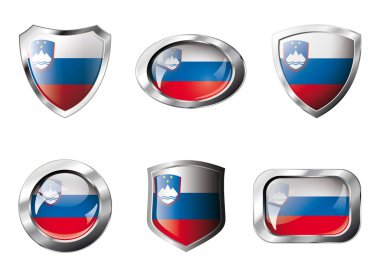 Slovenya parlak düğmeler ve metal çerçeve ile bayrak kalkanları ayarla