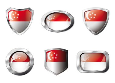 Singapur parlak düğmeler ve metal çerçeve ile bayrak kalkanları ayarla