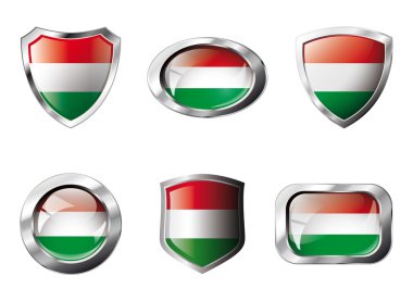 Macaristan metal çerçeve ile parlak düğmeler ve bayrak kalkanları ayarlayın -