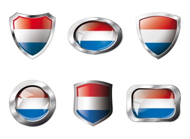 Hollanda metal çerçeve ile parlak düğmeler ve bayrak kalkanları ayarlayın -