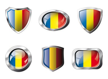 Romanya metal çerçeveli parlak düğmeler ve bayrak kalkanları belirledi -