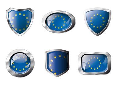 Avrupa Birliği parlak düğmeler ve metal fr ile bayrak kalkanları ayarla