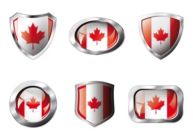Kanada metal çerçeve ile parlak düğmeler ve bayrak kalkanları ayarlayın -