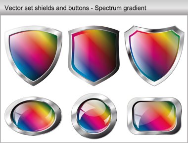 vektör çizim seti. parlak ve parlak kalkan ve düğme
