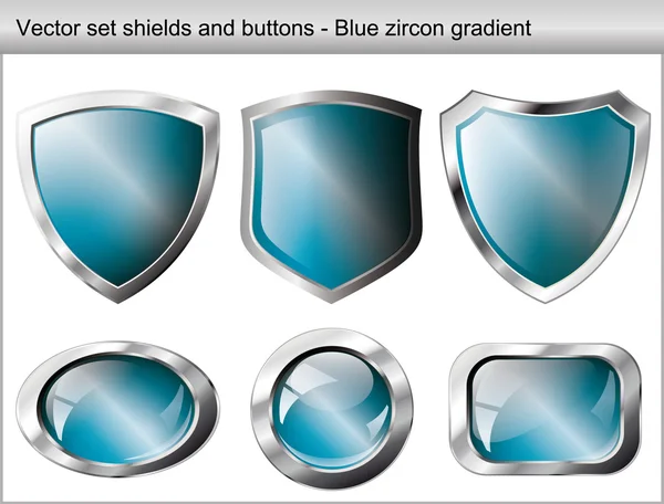 Vector illustration set. Shiny and glossy shield and button with — Stock Vector