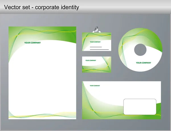 Yeşil kurumsal kimlik vektör Illustration. Antetli Kağıt, otobüs — Stok Vektör