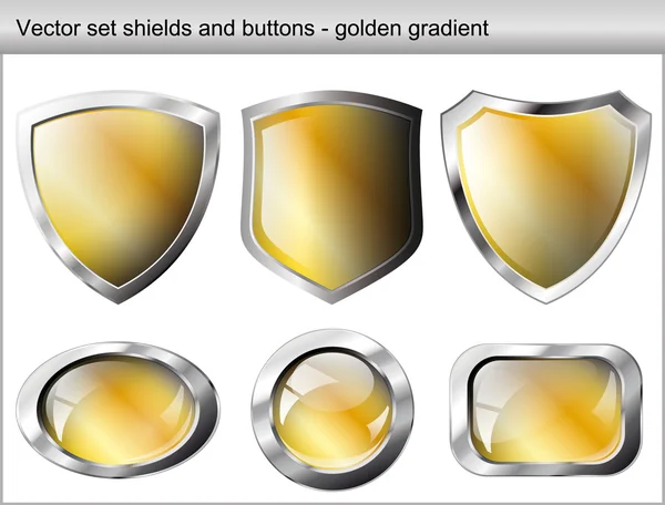 Vector illustration set. Shiny and glossy shield and button with — Stock Vector