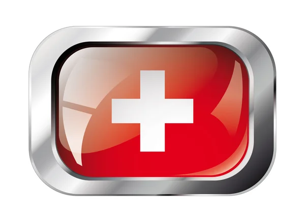 Swiss shiny button flag vector illustration. Isolated abstract o — Stock Vector