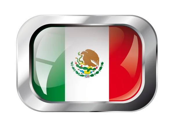 Meksyk przycisk błyszczący flaga wektor ilustracja. streszczenie na białym tle — Wektor stockowy