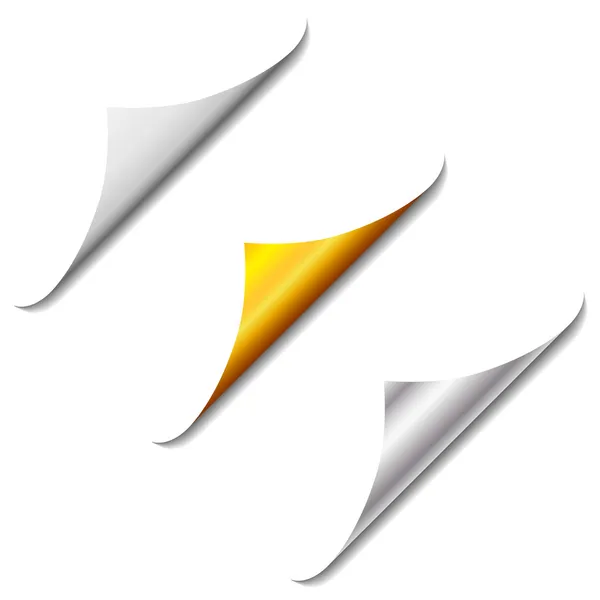 Vektorillustration der weißen, silbernen und goldenen Papierecke. Isol — Stockvektor