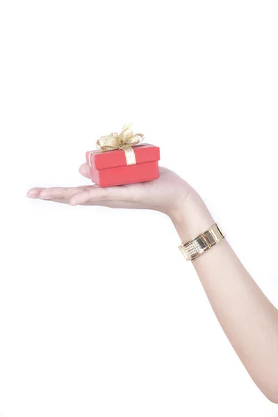 Ruka s vánoční dárek — Stock fotografie