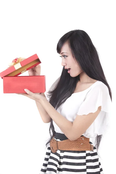 Asian Woman with Christmas Gift — Stock Photo, Image