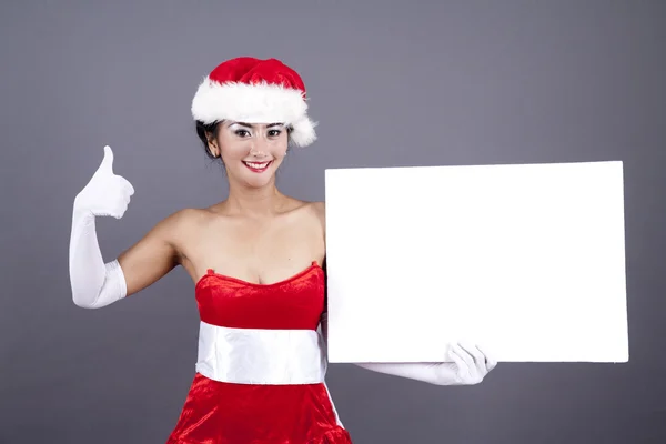 Beautiful Woman in Christmas Lingerie with a Blank Sign — Stock Photo, Image