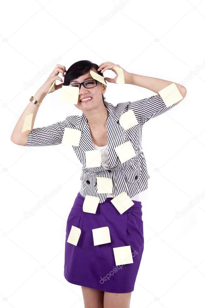 Beautiful Asian Businesswoman in sticky notes