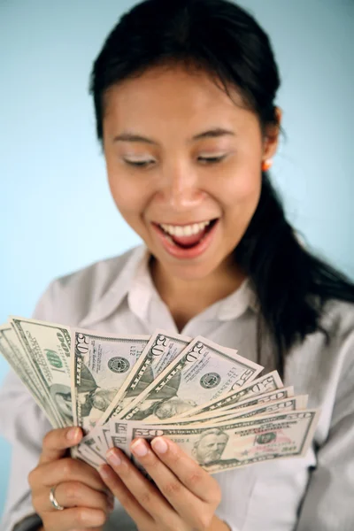 Žena s penězi — Stock fotografie