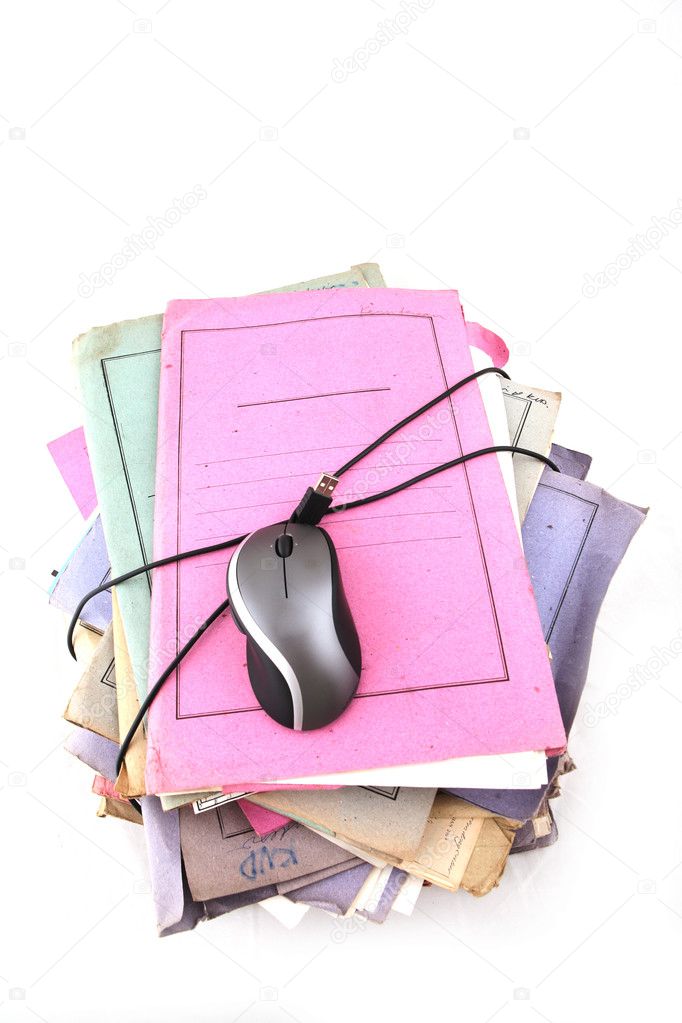 Stack of folders with mouse